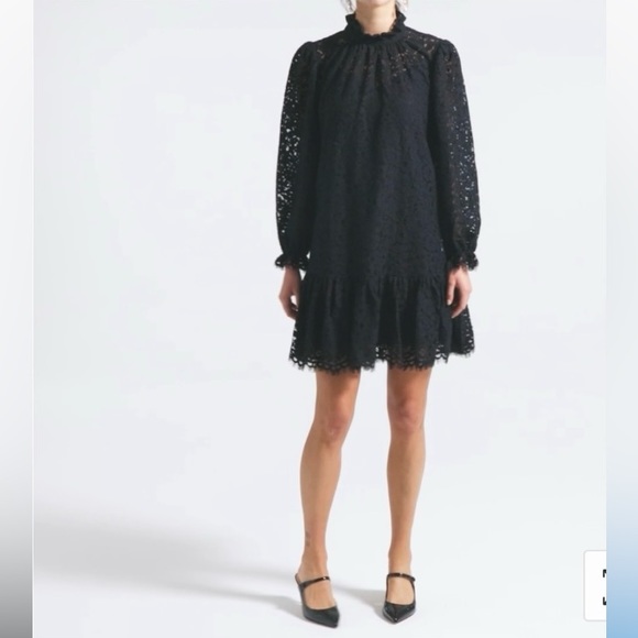 NWT J. Crew black lace ruffle neck dress XL - Picture 4 of 12